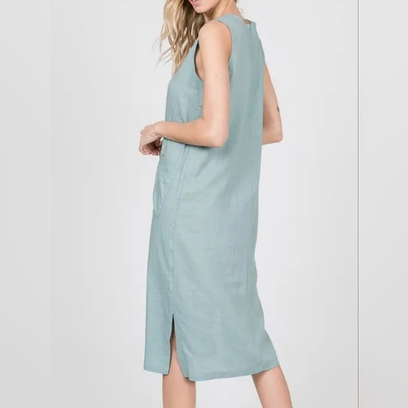 #36 SALE 🛑28 S,M,L FINAL PRICE Linen Blend Front Pockets Sleeveless Midi Dress - Picture 5 of 14